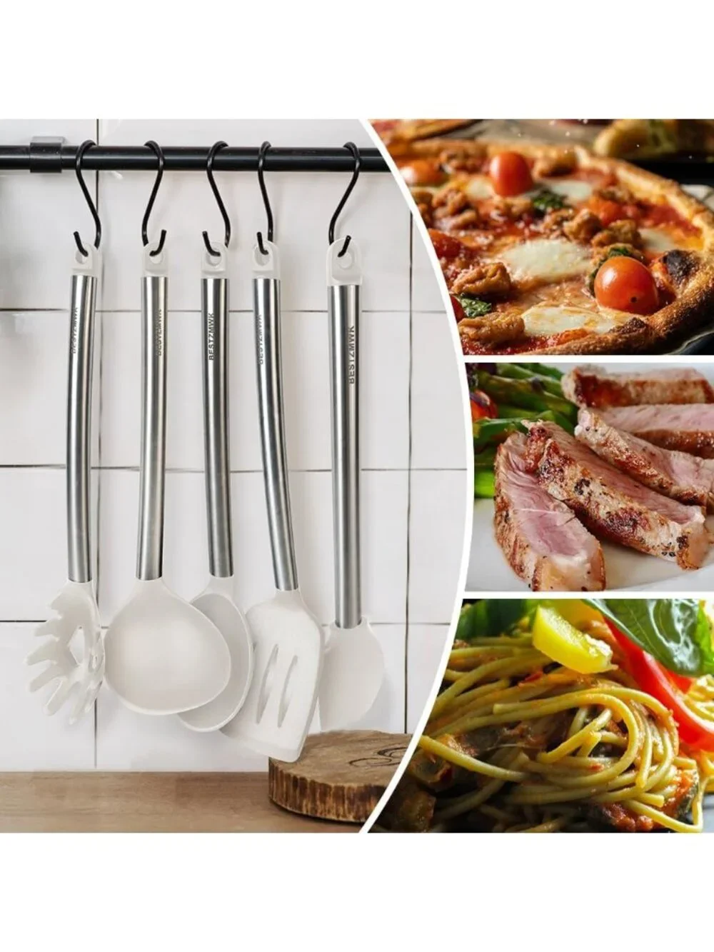 Kitchen Utensil Set-Silicone Cooking 33 Nonstick Kitchen Gadgets & Spoons Cream